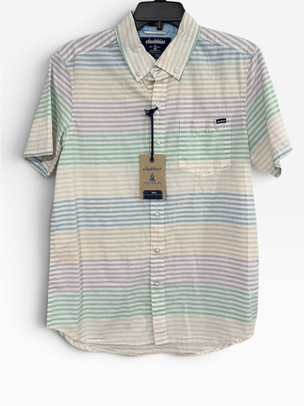 chubbies Men’s Pastel Multi-Stripe Short Sleeve Button-Up Shirt